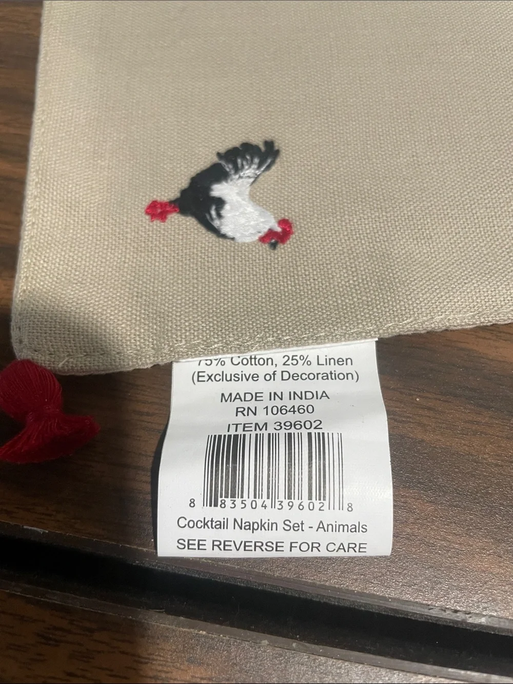 Primitives by Kathy Tan Canvas 4 Napkins animal Embroidery linen blend 6” x 6”